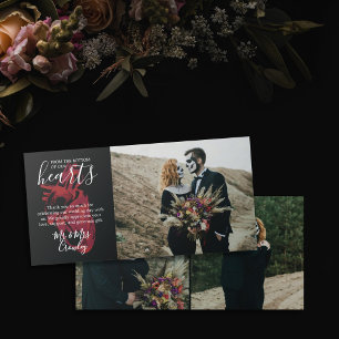 Carte De Remerciements Photo du fond de nos coeurs Mariage foncé