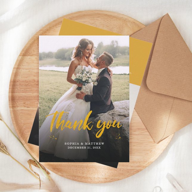 Carte de remerciements photo du jour de mariage av (Modern Wedding Thank You 2 Photos Card)
