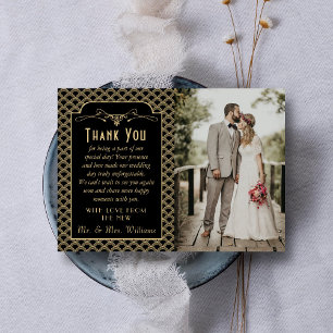 Carte De Remerciements Photo du Mariage Art déco des années 1920 vintage