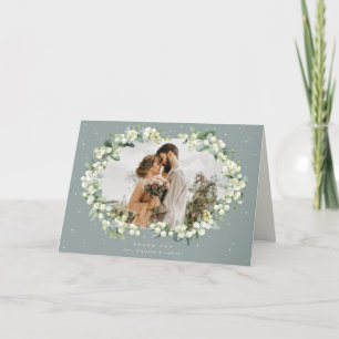 Carte De Remerciements Photo du Mariage Green Snowberry+Eucalyptus