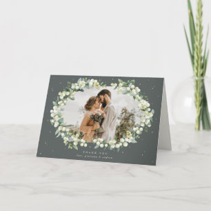 Carte De Remerciements Photo du Mariage Green Snowberry+Eucalyptus
