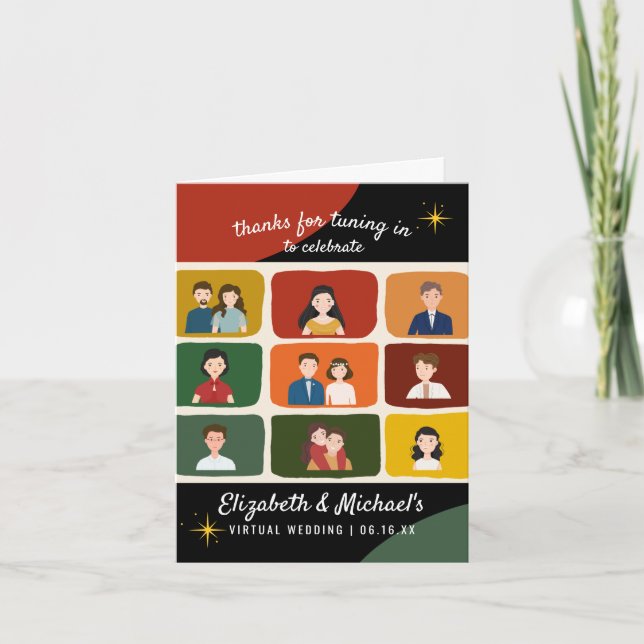 Carte De Remerciements Photo du Mariage vidéo virtuel à la mi-siècle (Devant)