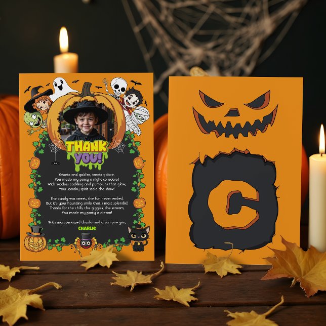 Carte De Remerciements Photo du monstre d'Halloween Spooktacular Carton (Créateur téléchargé)