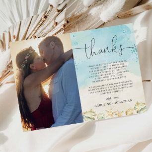 Carte De Remerciements Photo d'un mariage sur une plage tropicale de dest
