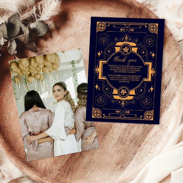 Carte De Remerciements Photo Elegant Fête des mariées céleste (Créateur téléchargé)