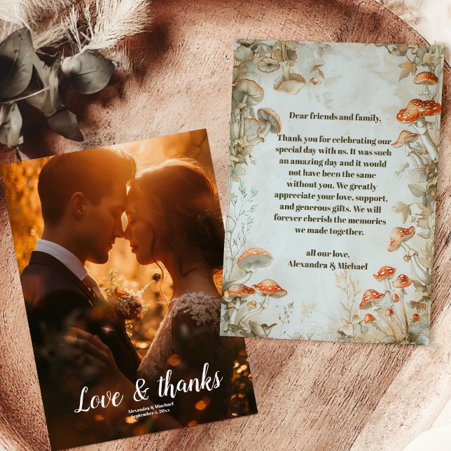 Carte De Remerciements Photo Elegant Mariage de fougère de champignons de (Créateur téléchargé)