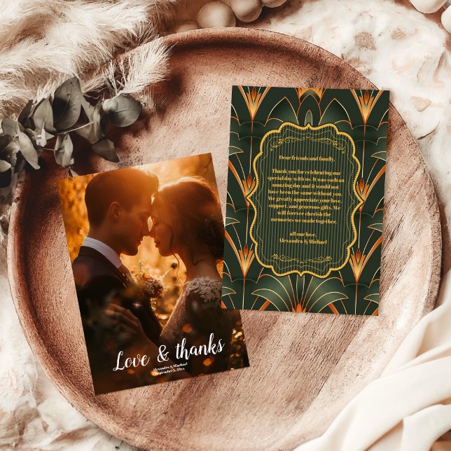 Carte De Remerciements Photo Elegant Mariage géométrique Art Déco (Créateur téléchargé)