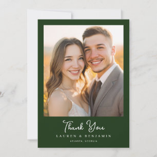 Carte De Remerciements Photo élégant vert foncé romantique