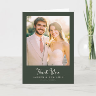 Carte De Remerciements Photo élégant vert romantique