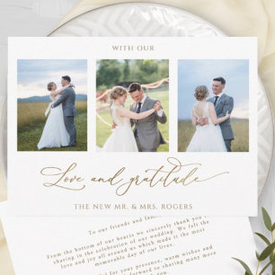 Carte De Remerciements Photo élégante avec amour et Mariage de Gratitude