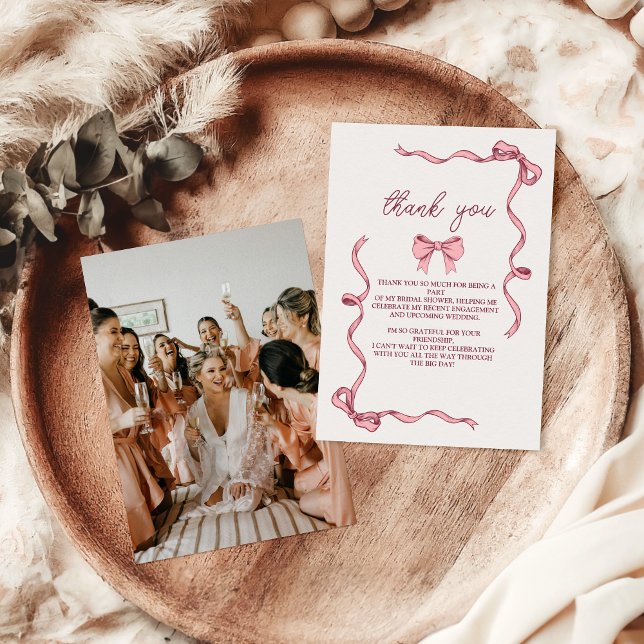 Carte De Remerciements Photo Élégante Fête de Mariage Rose Ruban (Créateur téléchargé)