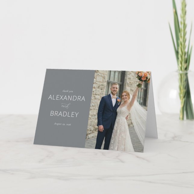 Carte De Remerciements Photo Élégante Grise Joyeuse (Devant)