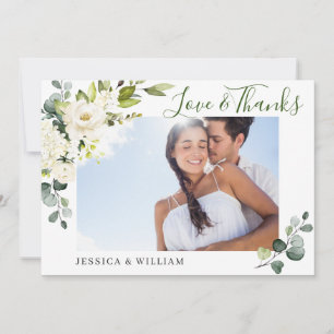 Carte De Remerciements PHOTO Élégantes Eucalyptus Roses Blanches Floral