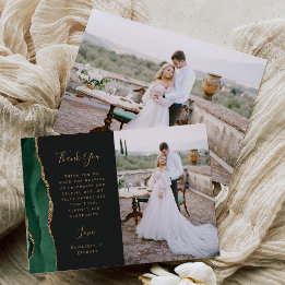 Carte De Remerciements Photo Emerald Green Agate Mariage de script or