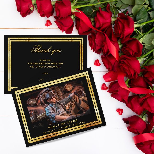 Carte de remerciements photo en or noir (Créateur téléchargé)