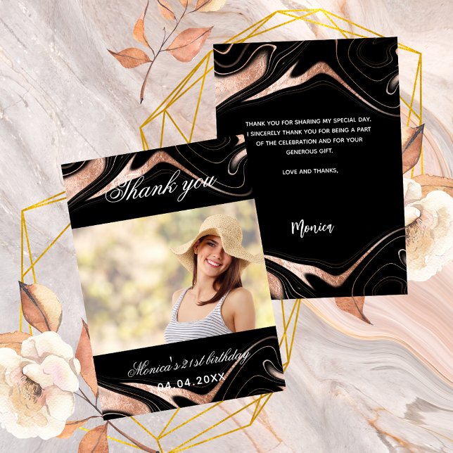 Carte de remerciements photo en or noir rose (Créateur téléchargé)