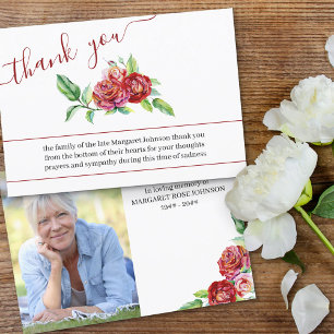 Carte De Remerciements Photo et aquarelle Roses rouges Funérailles