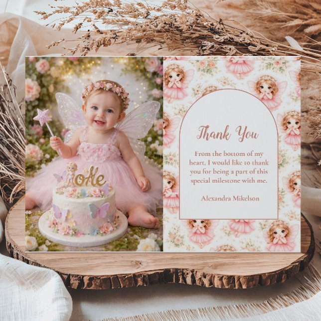 Carte De Remerciements Photo Fairy 1st Birthday Pink Garden (Créateur téléchargé)