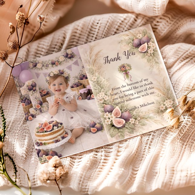 Carte De Remerciements Photo Fig Garden Floral 1st Birthday (Créateur téléchargé)