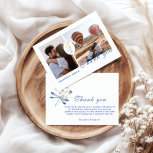 Carte De Remerciements Photo Fleurs de mariage crête bleu poussiéreux