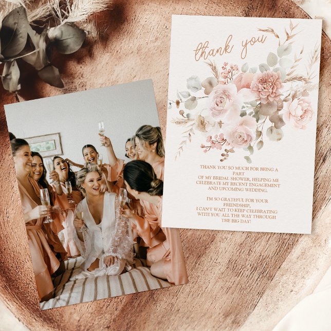 Carte De Remerciements Photo Fleurs de Pampas Rose Pâle Douce Baptême de  (Créateur téléchargé)