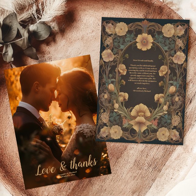 Carte De Remerciements Photo Floral Art Nouveau Mariage décoratif (Créateur téléchargé)