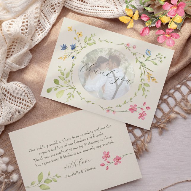 Carte De Remerciements Photo Floral Ivory Wedding (Créateur téléchargé)