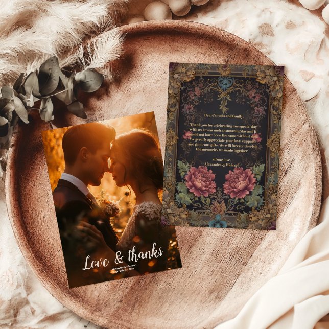 Carte De Remerciements Photo Floral Mariage gothique victorien (Créateur téléchargé)