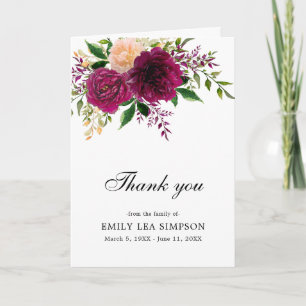 Carte De Remerciements Photo Floral Remerciements Funérailles Plié 