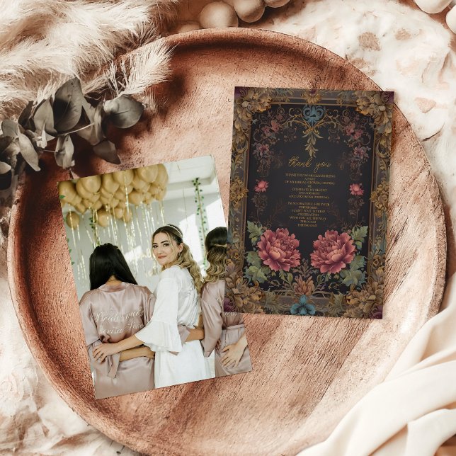 Carte De Remerciements Photo Floral Victorian Fête des mariées gothique (Créateur téléchargé)