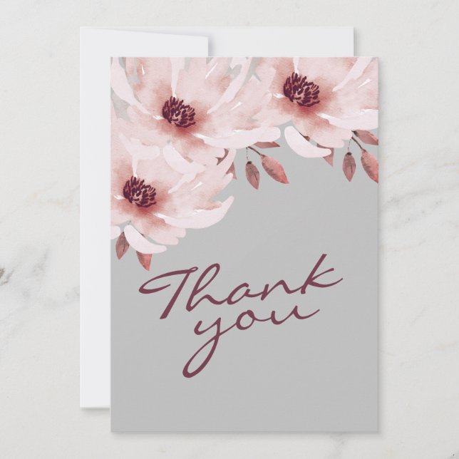 Carte De Remerciements Photo Florale Aquarelle Rose Élégant et Rouille (Devant)