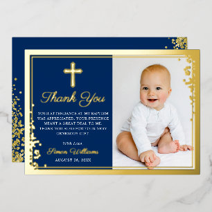 Carte de remerciements photo Foil Gold Navy Blue B