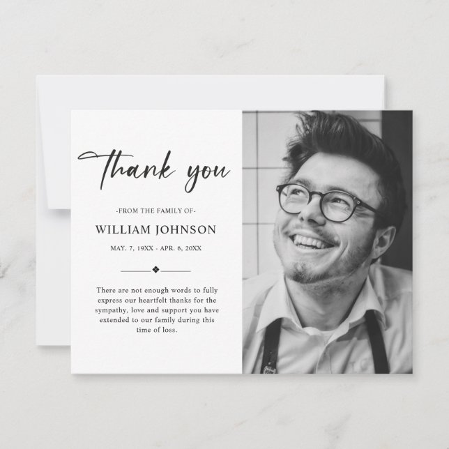 Carte De Remerciements Photo funéraire moderne simple de deuil Sympathy (Devant)