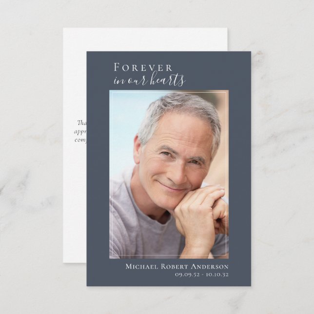 Carte de remerciements photo Funéraire simple | Sy (Devant / Derrière)