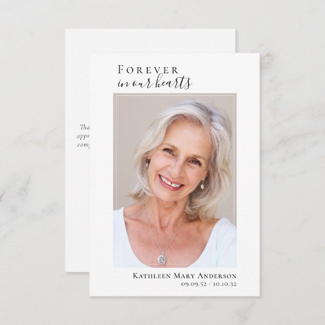 Carte de remerciements photo Funéraire simple | Sy (Devant / Derrière)