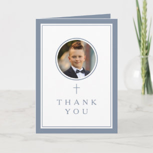 Carte De Remerciements Photo Garçon Première Communion Bleu Poussiéreux