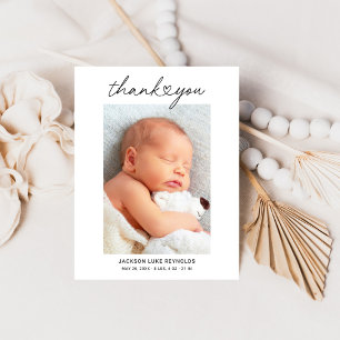 Carte De Remerciements Photo Heart moderne Script Custom Newborn Baby