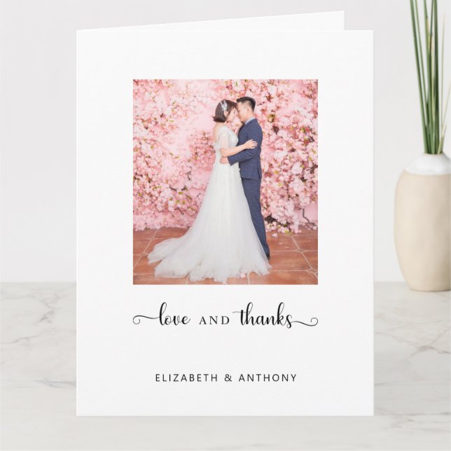 Carte De Remerciements Photo Love and Thanks Elegant Script Chic Wedding (Devant)