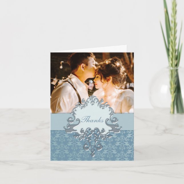 Carte De Remerciements Photo lucky elephant wedding silver "Thanks" card (Devant)