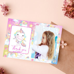 Carte De Remerciements Photo Magique Unicorn Rainbow Anniversaire Party