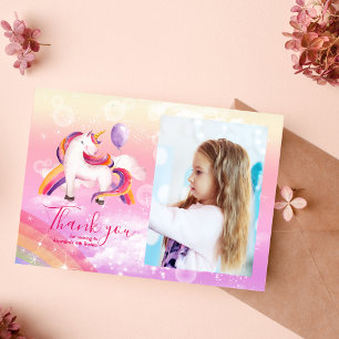 Carte De Remerciements Photo Magique Unicorn Rainbow Anniversaire Party