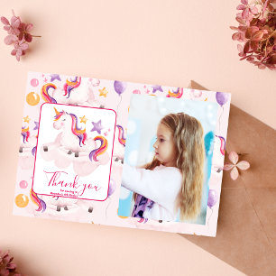 Carte De Remerciements Photo Magique Unicorn Rainbow Anniversaire Party