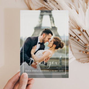 carte de remerciements photo mariage à cadre blanc