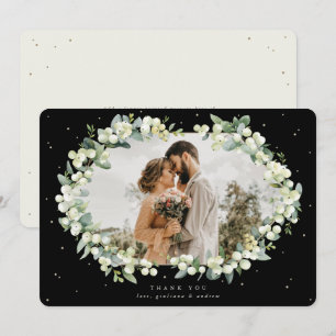 Carte De Remerciements Photo Mariage Black/Cream Snowberry+Eucalyptus