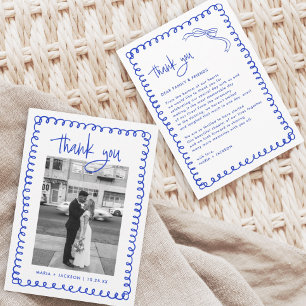 Carte De Remerciements Photo Mariage bleu français tirée à la main