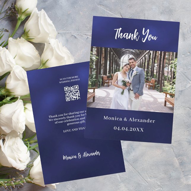Carte de remerciements photo mariage bleu marine Q (Créateur téléchargé)