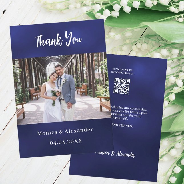 Carte de remerciements photo mariage bleu marine Q (Créateur téléchargé)