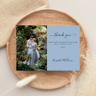 Carte de remerciements photo mariage bleu poussiér
