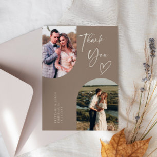 Carte De Remerciements Photo Mariage Brown double arc