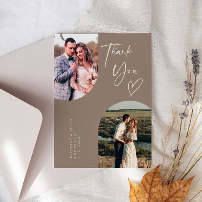 Carte De Remerciements Photo Mariage Brown double arc (Créateur téléchargé)